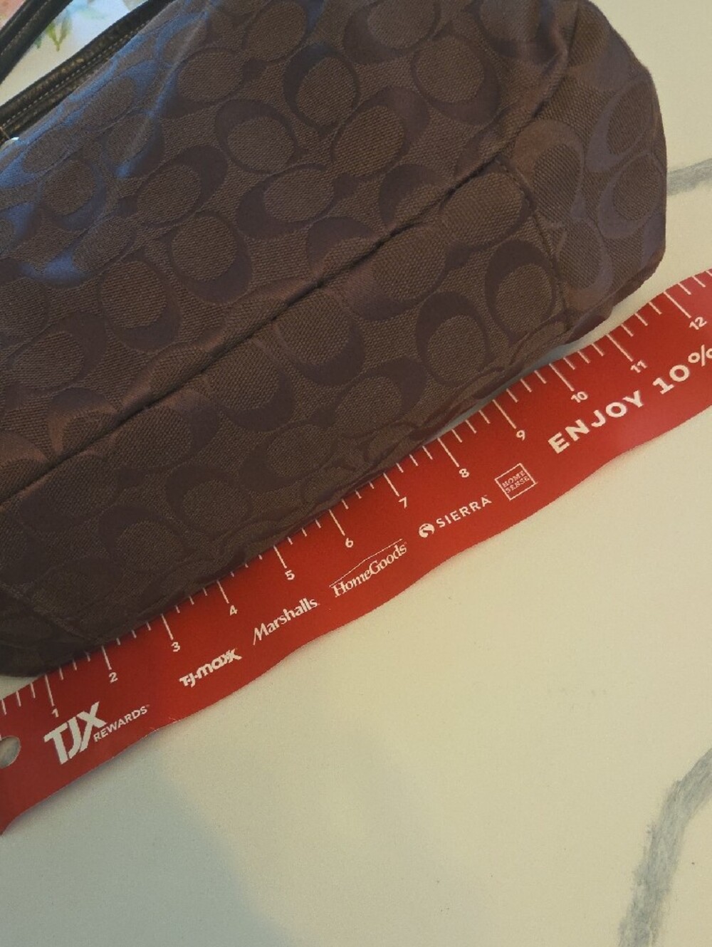 COACH Brown Signature Jacquard Tote with Leather Trim - Picture 6 of 9